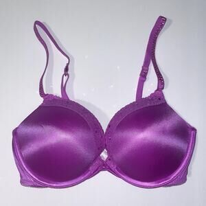 Victoria's Secret PINK Bra Womens 34B Purple Lace Trim Sequin Ultimate Push Up